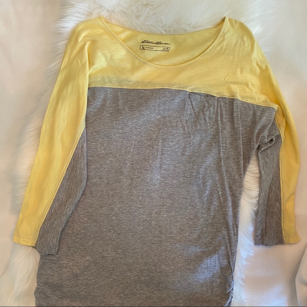 Eddie Bauer Outdoors Yellow/Gray 3/4 sleeve tee